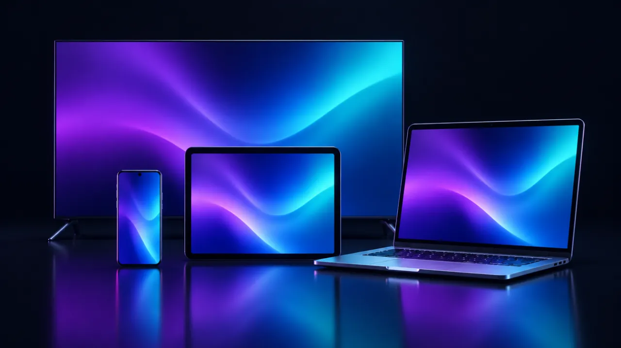Smart TV, smartphone, tablette et ordinateur affichant la même application de télévision